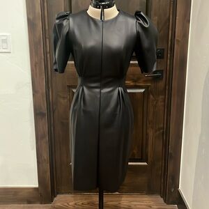 Faux Leather Puff Sleeve Dress